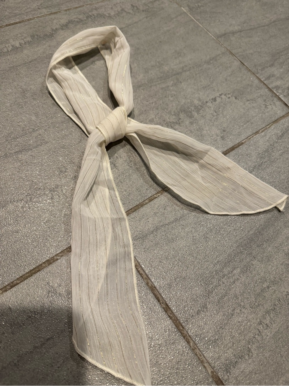 7FAM 7 For All Mankind Chiffon Shimmer Hair Tie Scarf White Gold Accessories